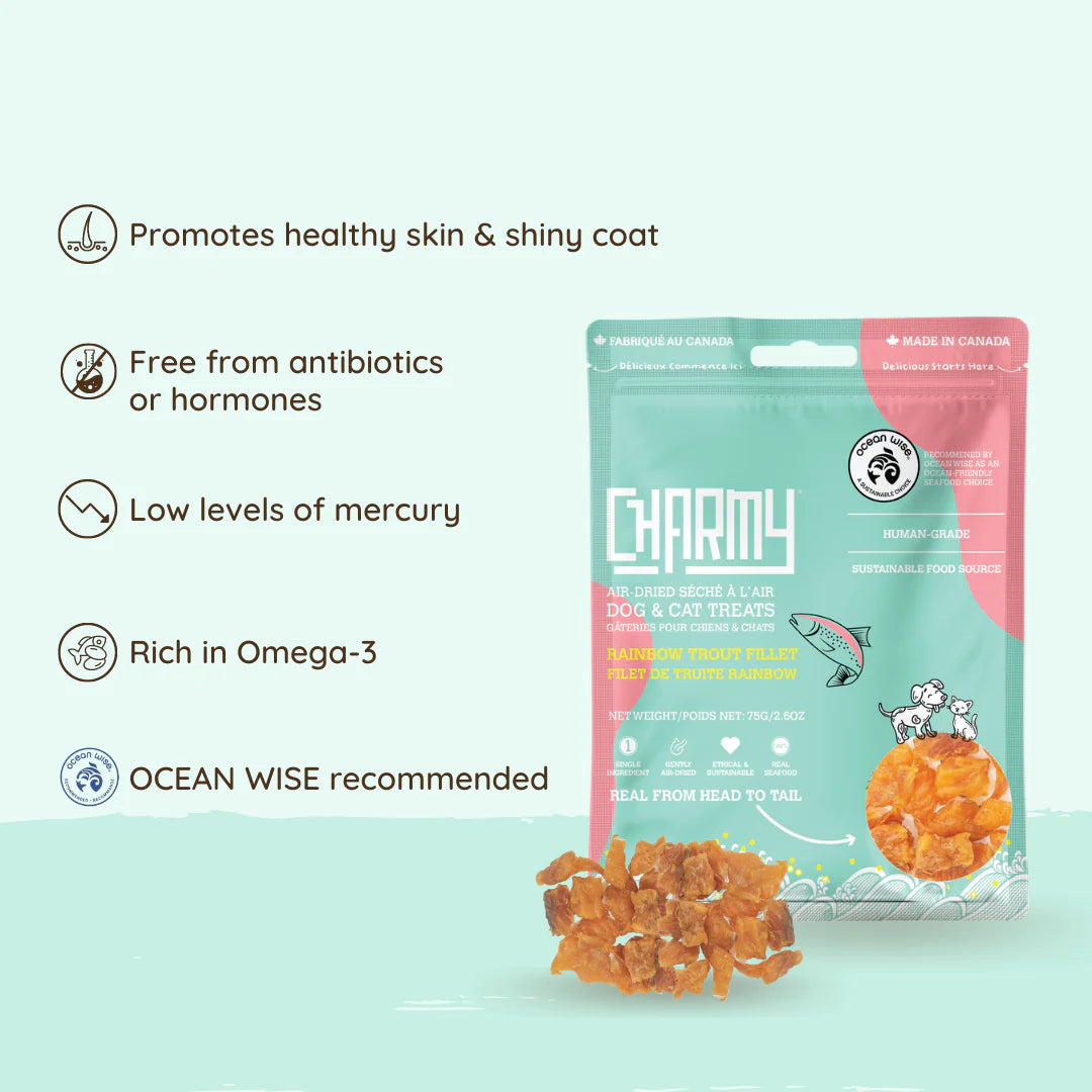 Charmy Canadian Made Dog Pet Treats Rainbow Trout Fillet Human Grade