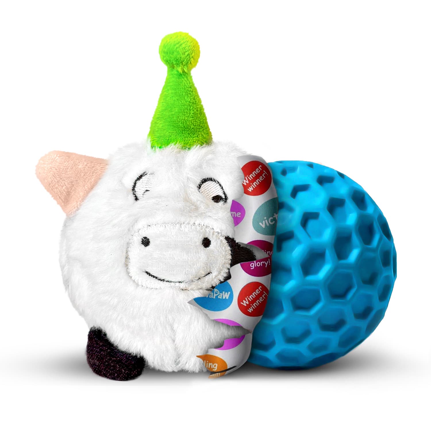DuraPaw 2 in 1 Birthday Cow Dog Pet Toy Rippable Tear Apart Toy