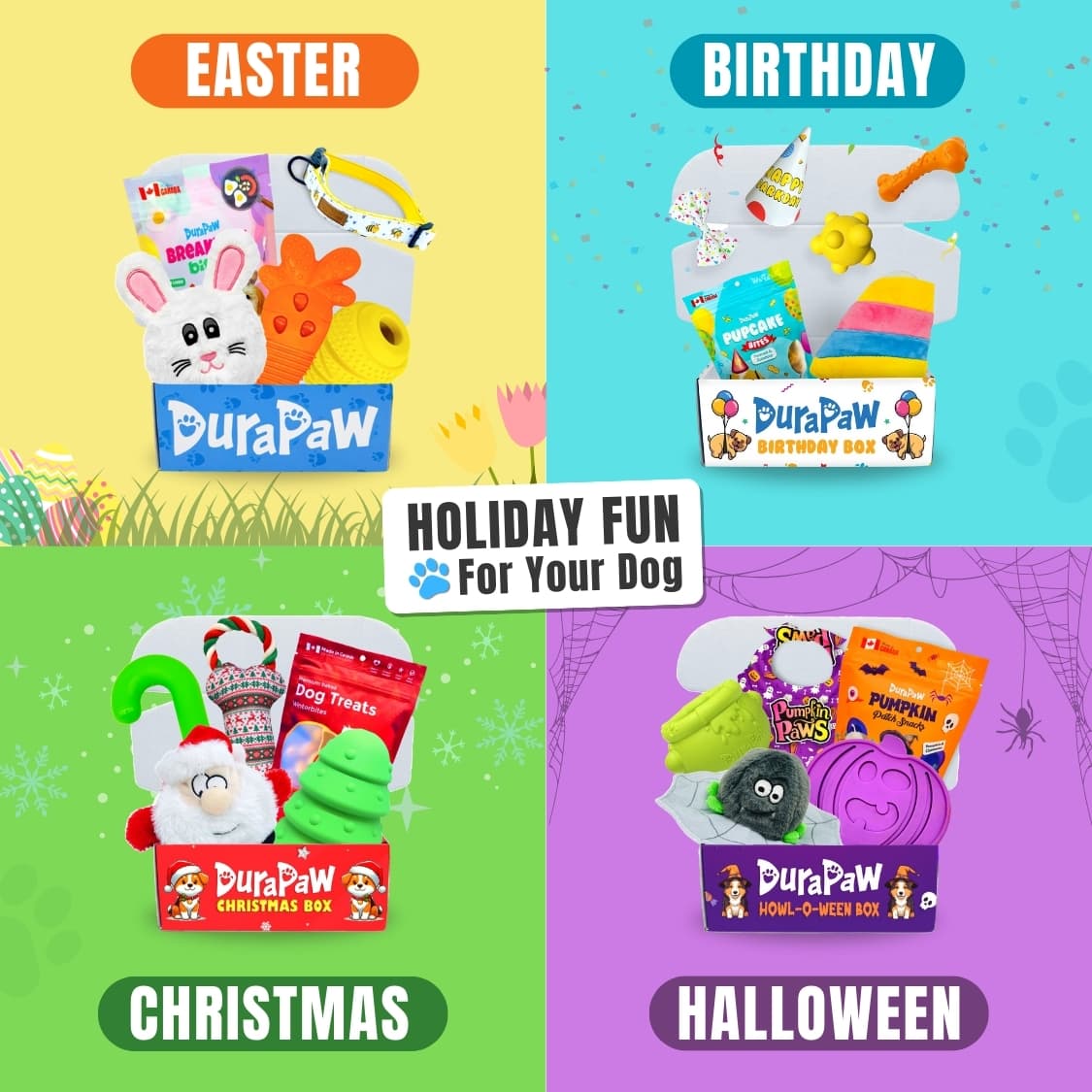 DuraPaw Holiday Birthday Christmas Easter Halloween Themed Dog Subscription Boxes Canada