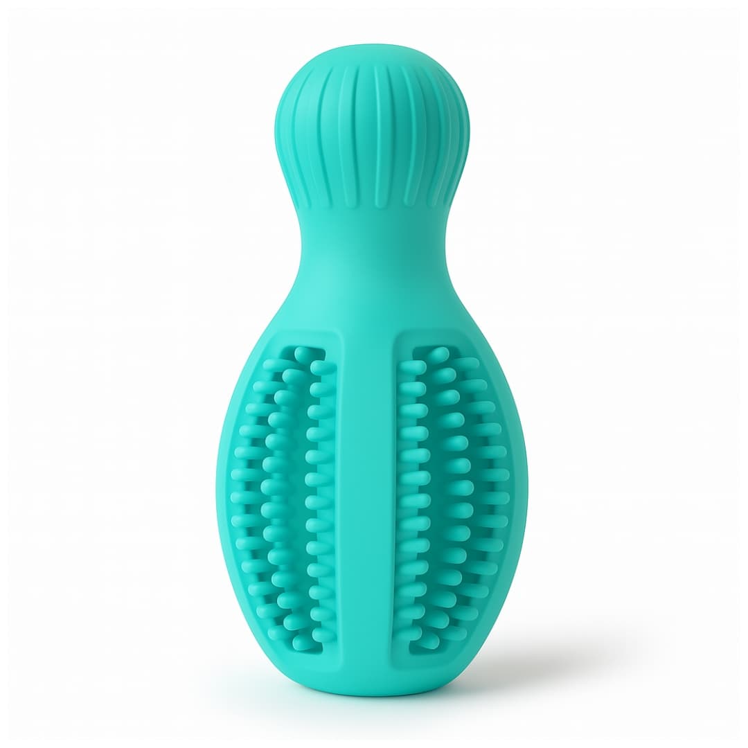 DuraPaw Turquoise bowling pin dog toy with textured surface on a white background
