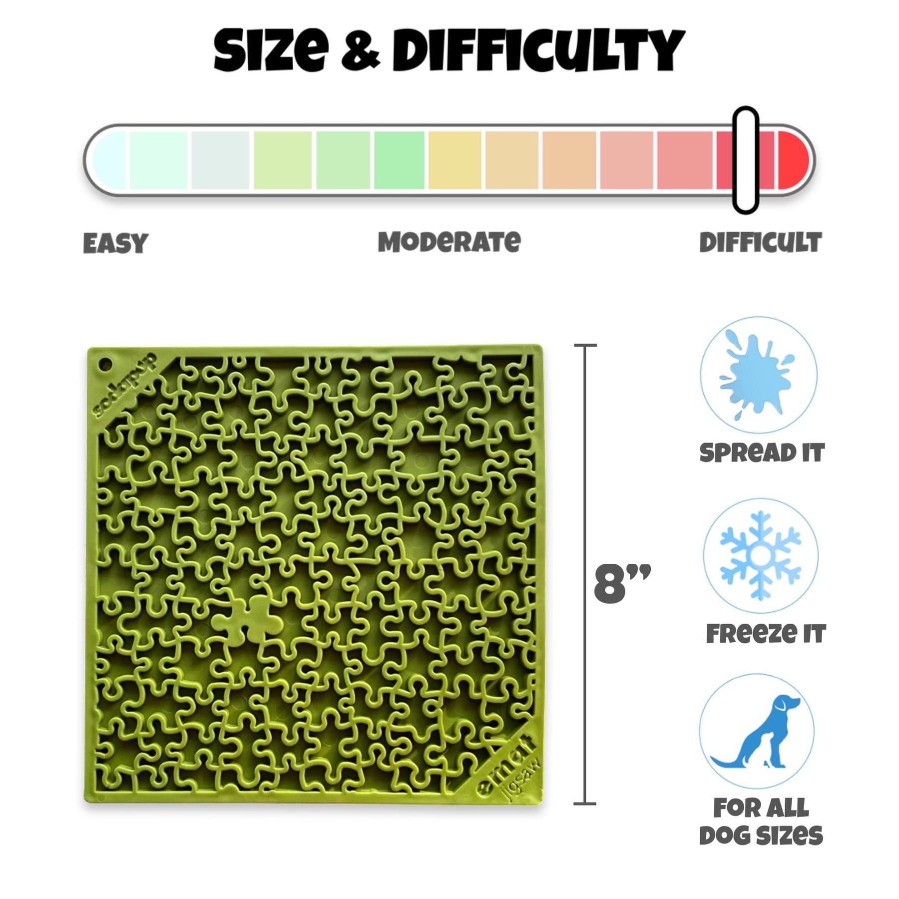 Dog Lick Mat Puzzle Design Size and Difficulty Chart