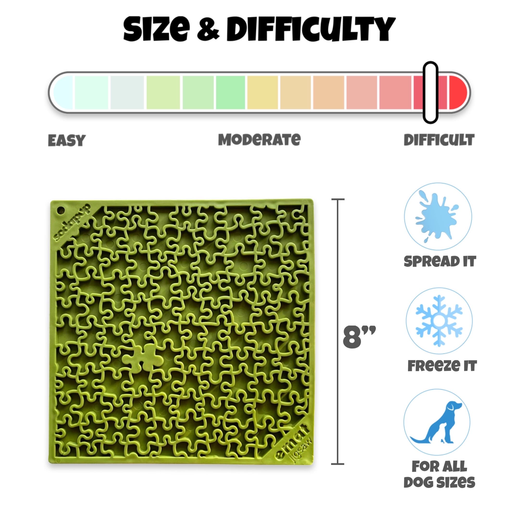 Dog Lick Mat Puzzle Design Size and Difficulty Chart
