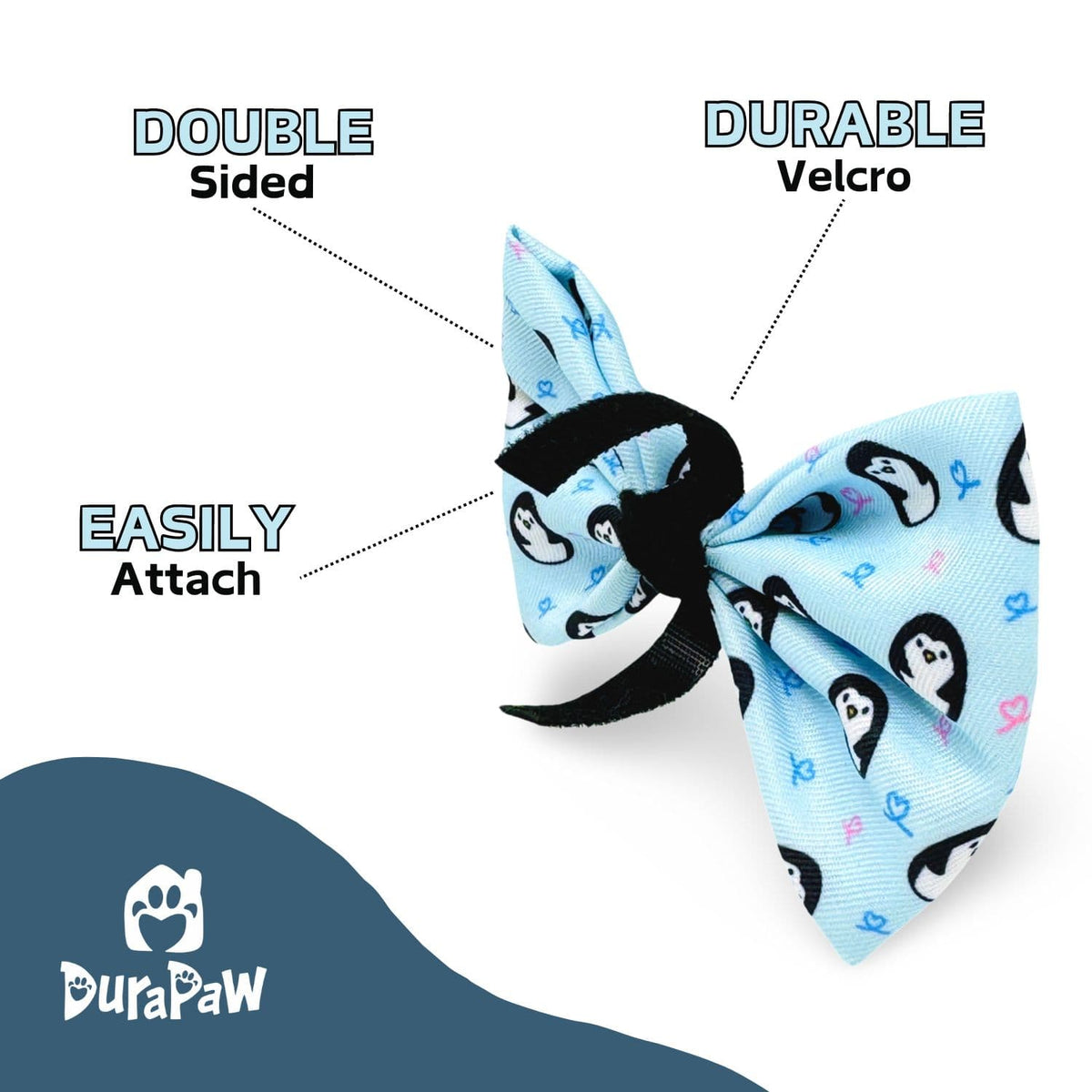 Double Sided Velcro Durable Dog Bow Tie Accessory Penguin Design