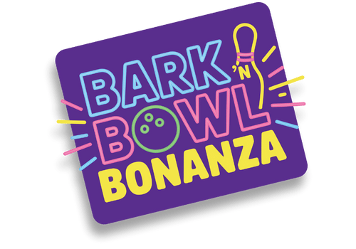 DuraPaw Bark N Bowl Bonanza dog subscription box logo with neon bowling-inspired design featuring pins and a ball