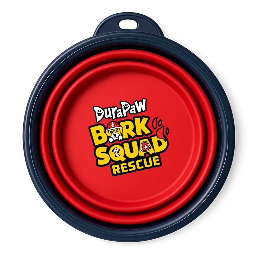 DuraPaw Bark Squad Rescue Red Collapsible Themed Pet Dog Water Food Bowl for Travel
