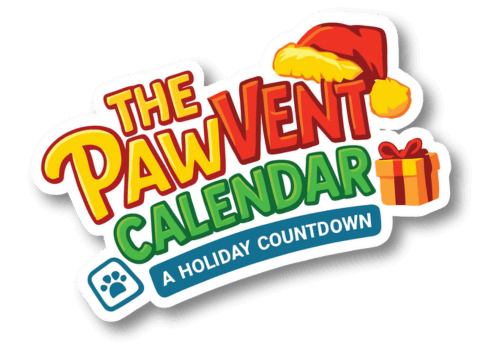 Logo for DuraPaw Pawvent Calendar dog subscription box with colorful text and graphics on a png background