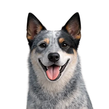 Australian Cattle Dog breed with a happy expression on a png background