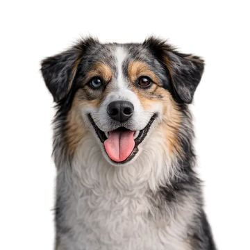 Australian Shepherd dog breed with a happy expression on a png background