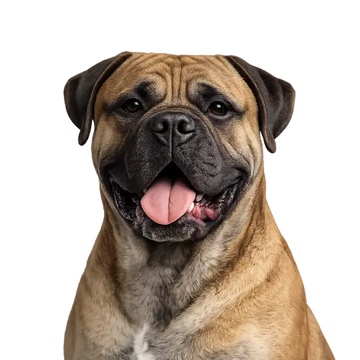Mastiff dog breed with a happy expression on a png background