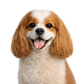 Cavapoo dog breed with a fluffy haircut on a png background
