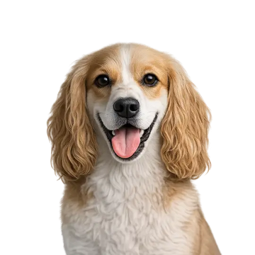 Cocker Spaniel dog breed with a happy expression on a png background