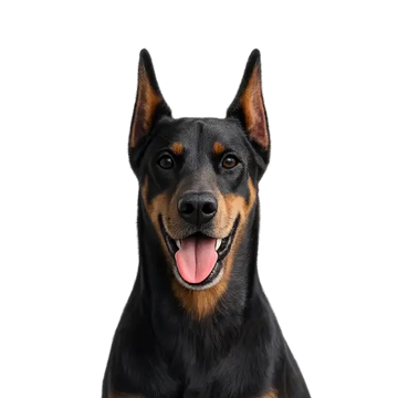 Black and tan Doberman Pinscher on a png background