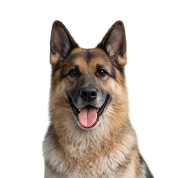 German Shepherd dog with a happy expression on a png background