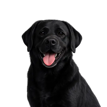 Black Labrador Retriever dog breed with a happy expression on a png background
