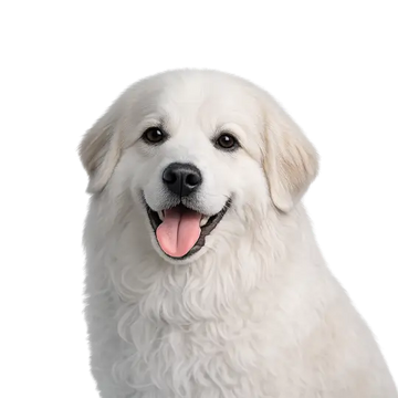 White Great Pyrenees dog breed with a happy expression on a png background