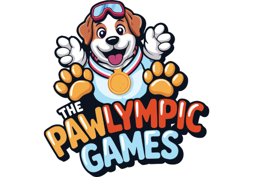 DuraPaw logo of Pawlympic Games dog subscription box featuring a dog with goggles and a gold medal on a black background.