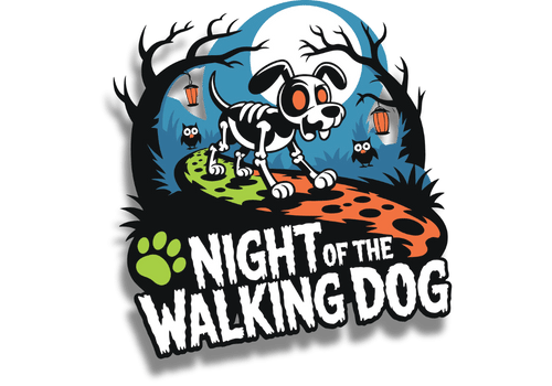 DuraPaw Halloween dog subscription box logo featuring a spooky skeleton dog under a full moon with the title Night of the Walking Dog