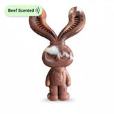 DuraPaw nylon dog chew toy brown rabbit shaped long ears beef scented on white background