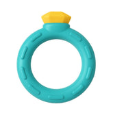 DuraPaw Teal diamond engagement ring dog chew toy with a yellow top on a white background