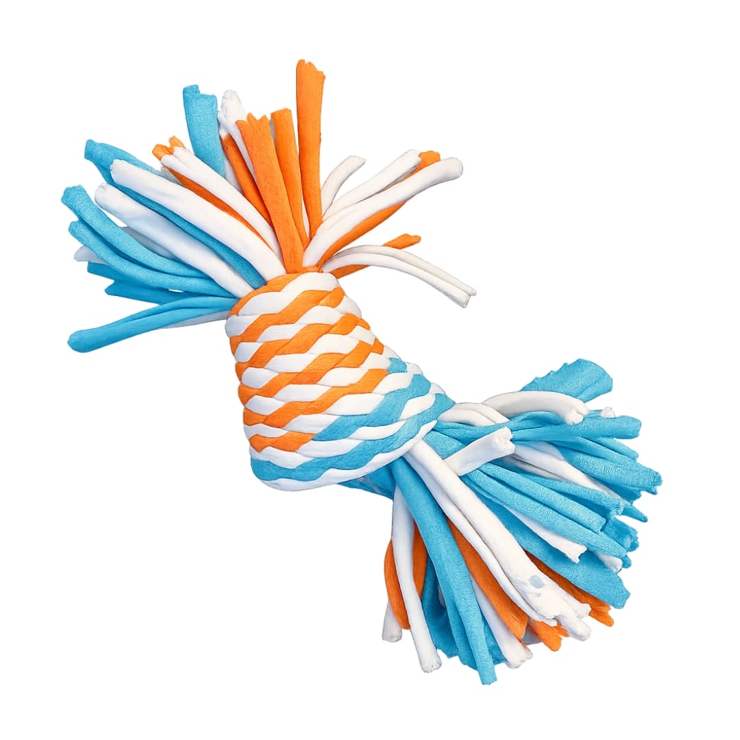 DuraPaw small engaging blue white and orange rope pet toy