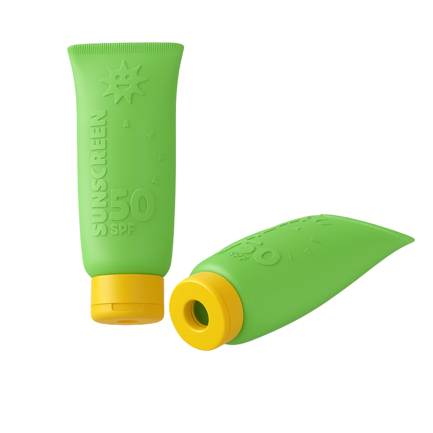DuraPaw green sunscreen SPF50 pet dog toy feeder with yellow cap on a white background