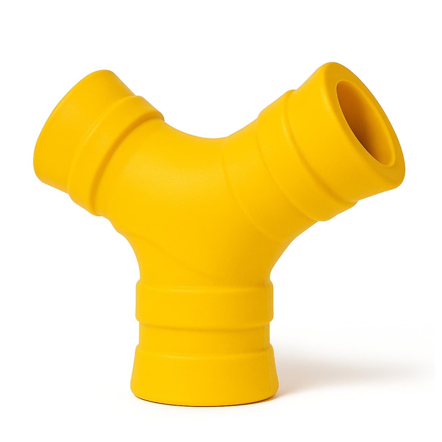 Yellow 2 way triangle shaped DuraPaw dog toy feeder on a white background